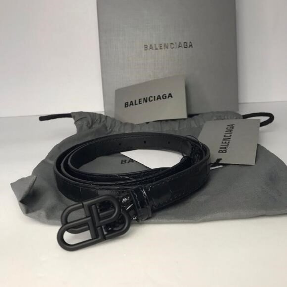 Balenciaga Accessories - New Authentic Balenciaga BB Logo Buckle Croc Embossed Leather Skinny Belt